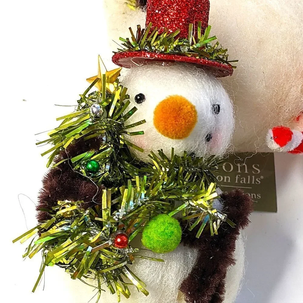 Set Of Three Fluffy Little Snowmen Christmas Tree Ornaments